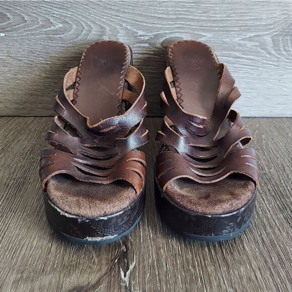 Vintage 90s Report Brown Caged Wedge Platform Sandal 7 - Picture 2 of 10